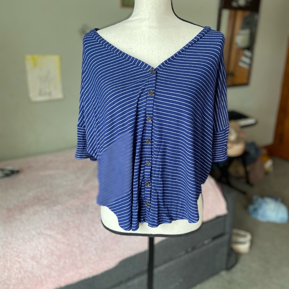 Navy Blue And White Striped Shirt